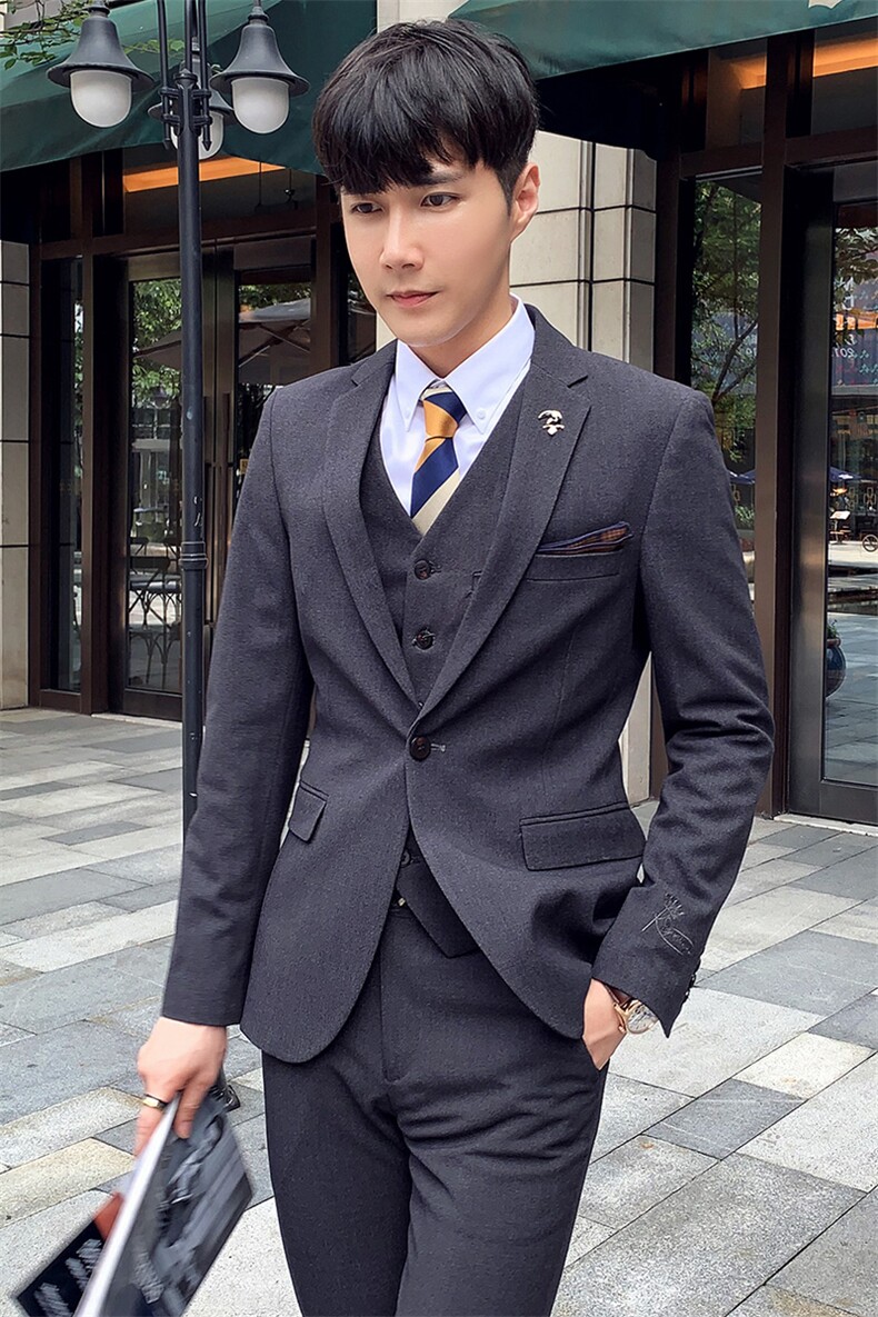 秋冬韩模男刺绣英伦西服套装纯色礼服西装三件套A470-TZ17,男装西服套装,电商A207