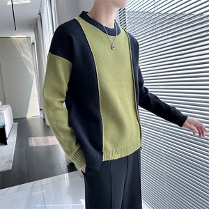 M605-P58毛衣男秋冬潮牌拼接撞色加厚宽松潮牌ins针织衫潮流百搭图片