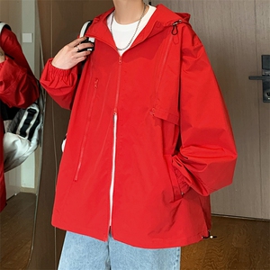 JK8109/P65秋装中性风冲锋衣男女风衣夹克美式工装多拉链外套连帽图片