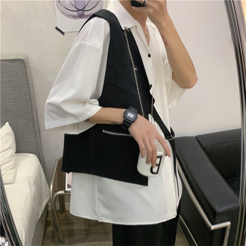 短袖衬衫配马甲高级感男装设计感假两件拼接衬衣外套W3057-P46,男装衬衫,星座512-2