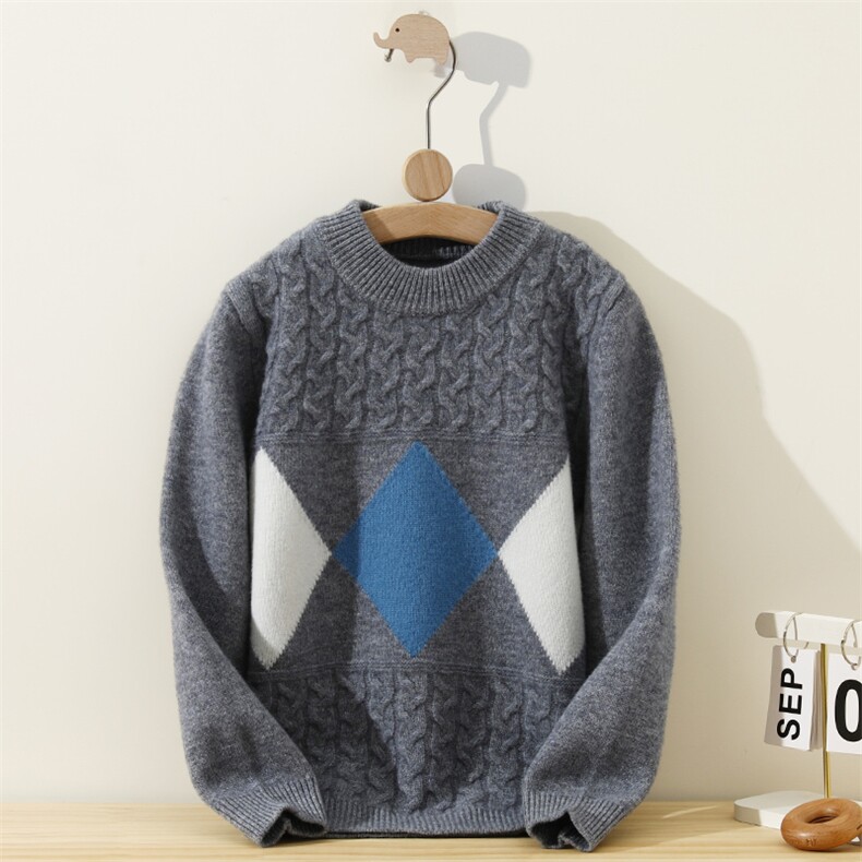 新款菱型印花童装，童装儿童羊毛衫，冰晶童装