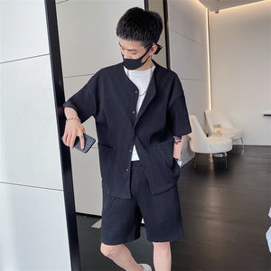 社会风秋纯色竖条纹立体无量两件套装舒适B297-7728-P120控158图片