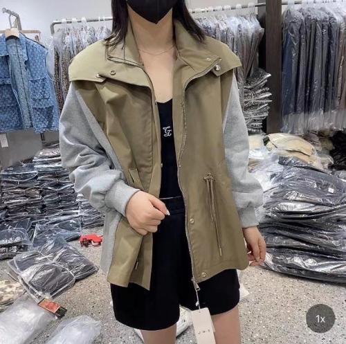 2021新款抽绳时尚宽松百塔假两件休闲外套,女装其它,L·H·X
