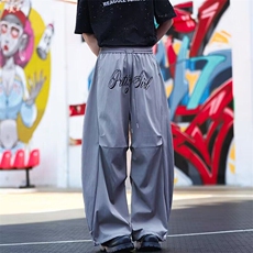 美式字母刺绣褶皱伞兵工装裤男女2026年夏阔腿弯刀长裤K6218-P41，男装休闲裤，星座412-2