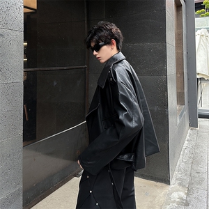 秋冬新款皮衣男士大翻领机车男短款皮夹克外套  A071-P03-P128图片