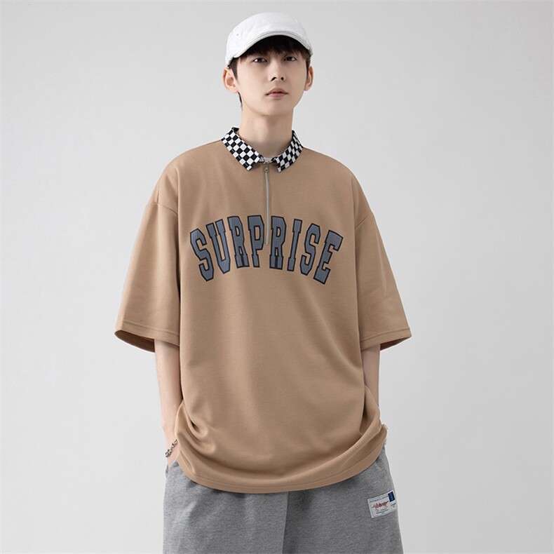 新款优品男士短袖发泡半开拉链印花T恤宽松上衣POLO衫ZD3312-P51,男装T恤,星座717