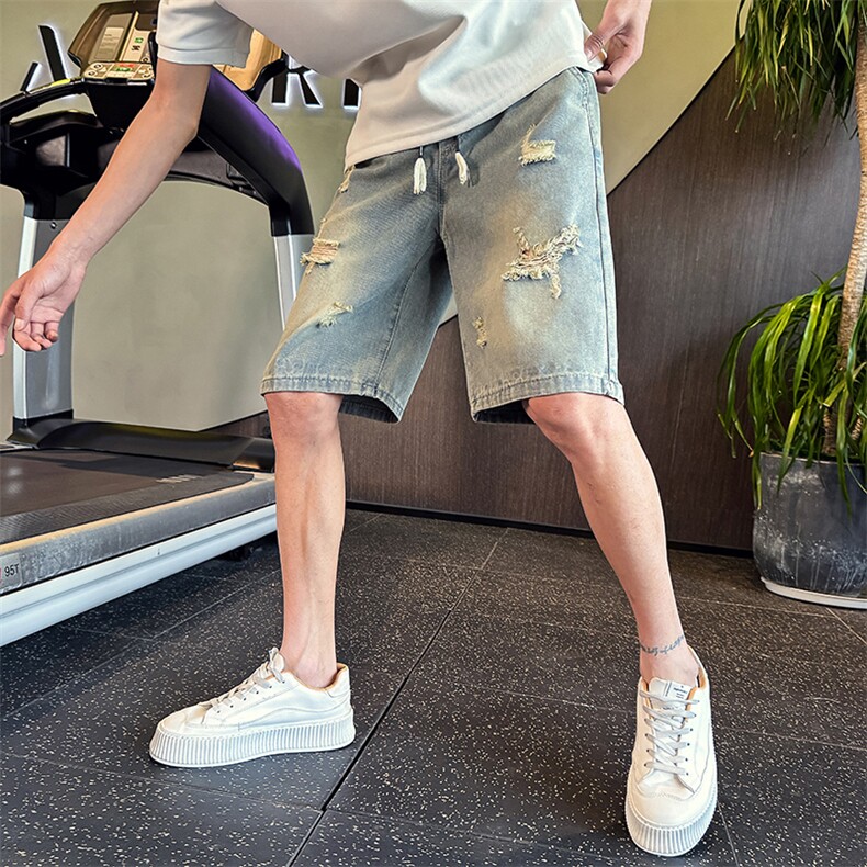 2026春季新款水洗牛仔短裤男士宽松破洞休闲夏季五分裤901N01P38，男装牛仔裤，星座901