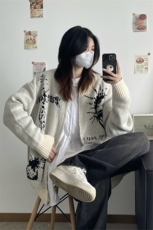 自家网图有货达芬奇手稿拉链针织开衫宽松毛衣外套男女W133-P65，男装针织衫/毛衣，星座1505