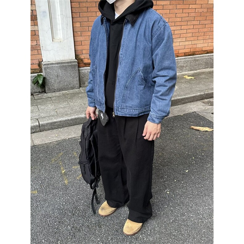 W10389-P63网图现货美式复古撞色翻领水洗做旧外套宽松中性夹克,男装夹克,星座1608