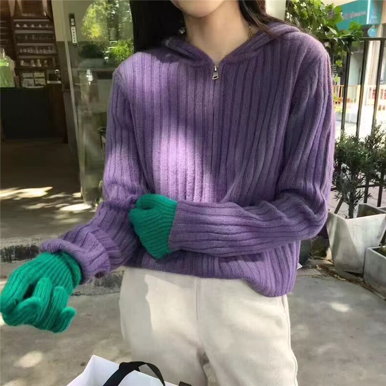2025年秋季新款女士百搭坑条连帽开衫,针织衫/毛衣,恒恩羊绒
