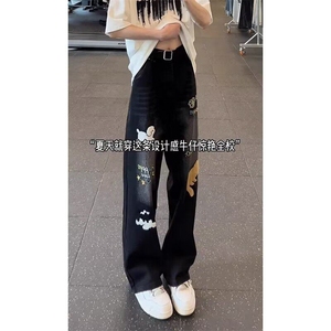 网图现货 美式高街青少年涂鸦小狗刺绣牛仔裤男K9440/P50图片