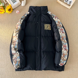 特批70  冬季小熊刺绣印花宽松加厚连帽保暖校园情侣外套MY0069图片