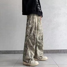迷彩工装牛仔裤男春夏季薄款美式高街痞帅宽松直筒阔腿休闲长裤，男装牛仔裤，星座218-1（原230）