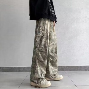迷彩工装牛仔裤男春夏季薄款美式高街痞帅宽松直筒阔腿休闲长裤图片