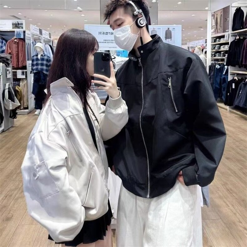 745-P54 美式高街立领工装飞行员夹克男春秋季潮牌拉链设计感图片