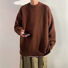 纯色圆领毛衣男女简约宽松秋冬新款加厚潮流打底针织毛衫3080P42，男装T恤，星座410-2
