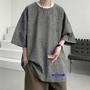 风复古亚麻短袖男棉麻t恤男半袖 ZT71202-P35图片