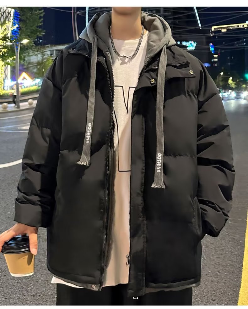 假两件连帽棉服男秋冬保暖防寒棉衣潮流外套青少年MY062-P78图片