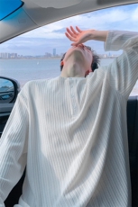 潮流条纹老钱风长袖T恤男士秋季潮牌纹理感打底衫青少年软糯衣服，男装T恤，电商A001-1