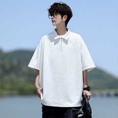 8XL-M半拉链t恤短袖POLO衫男款夏季美式翻领宽松大码半袖DT008P45，男装T恤，电商B312