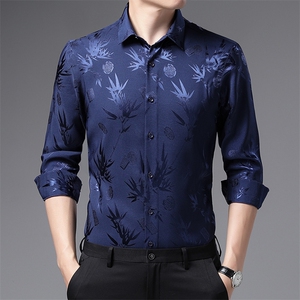 长袖衬衫2023春季新款休闲商务男士印花衬衫百搭休闲工装衬衣外套图片