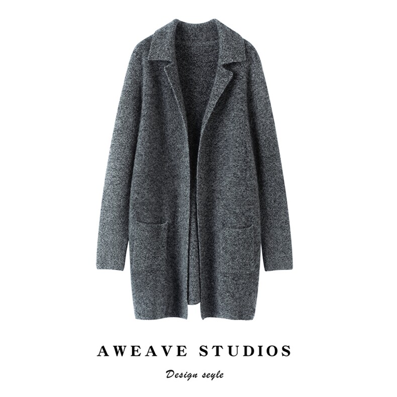 2025春秋新款羊绒衫女100纯山羊绒加厚通勤保暖针织开衫翻领外套，女装羊绒大衣，咔绒特