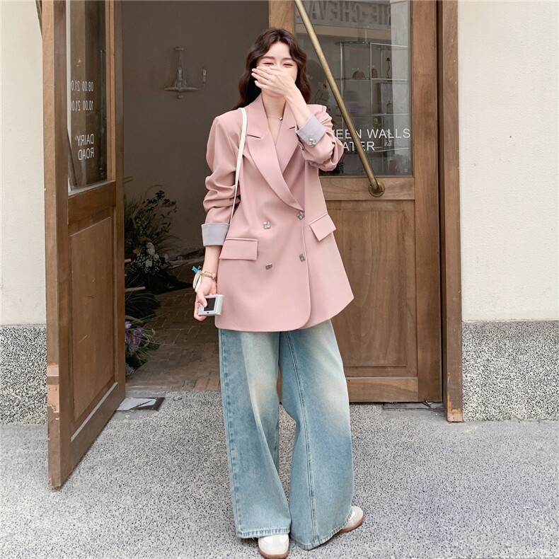 粉色时尚通勤百搭西装外套女2025秋季新款洋气日系气质小西服外套,女装西装,2C053