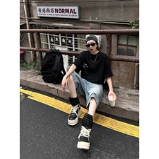 现货~美式高街工装牛仔短裤男复古宽松直筒中裤七分裤A3125-特P45，男装牛仔裤，星座1004-3