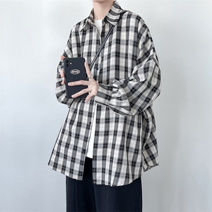 现货格子长袖宽松衬衫男KD554-P40图片