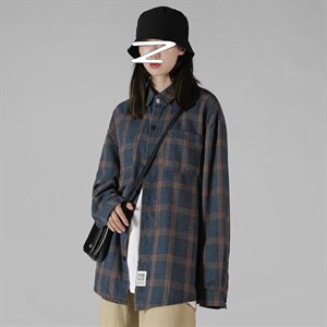 2021秋季新中性风蒙马特港风休闲大码男日系格子衬衫C508-P40图片