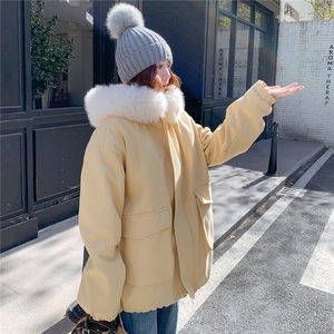 现货韩系鹅黄色大毛领派克服2C282-202P225K348图片
