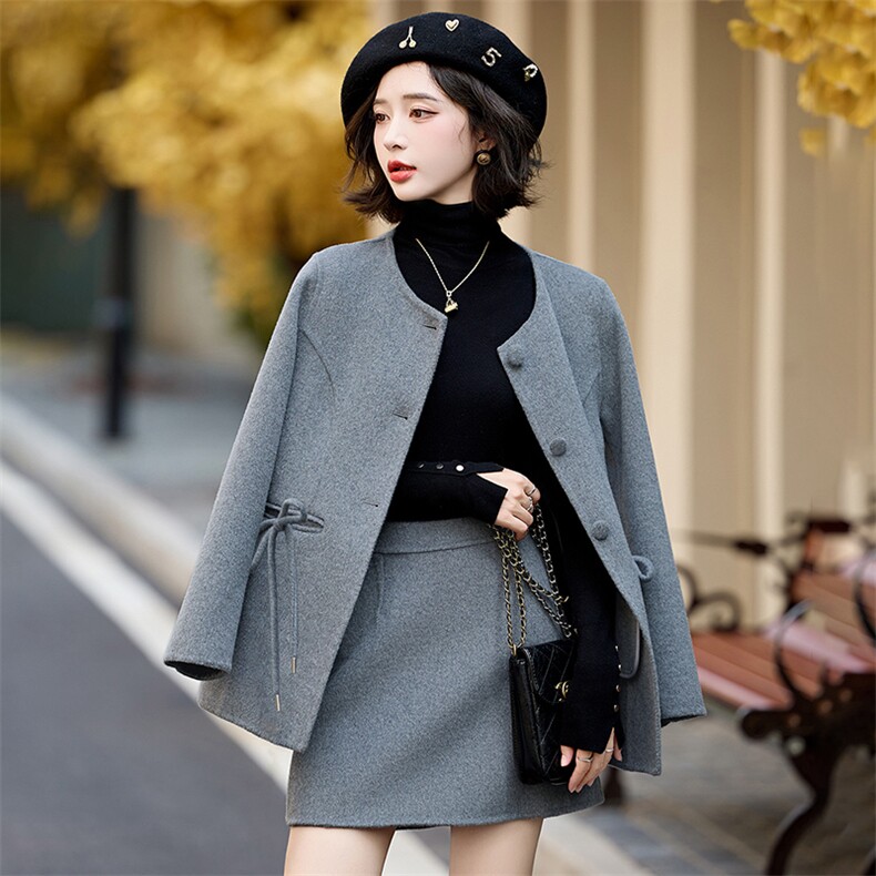 【新款现货】2024秋冬新款气质百搭小香风双面呢套装,女装双面呢大衣,半夏