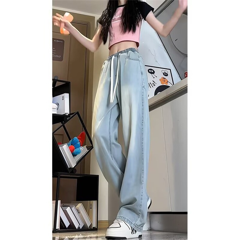 wassuphappy天丝垂感牛仔裤男夏季薄款潮流美式宽松阔腿休闲裤子，男装牛仔裤，星座1210-1