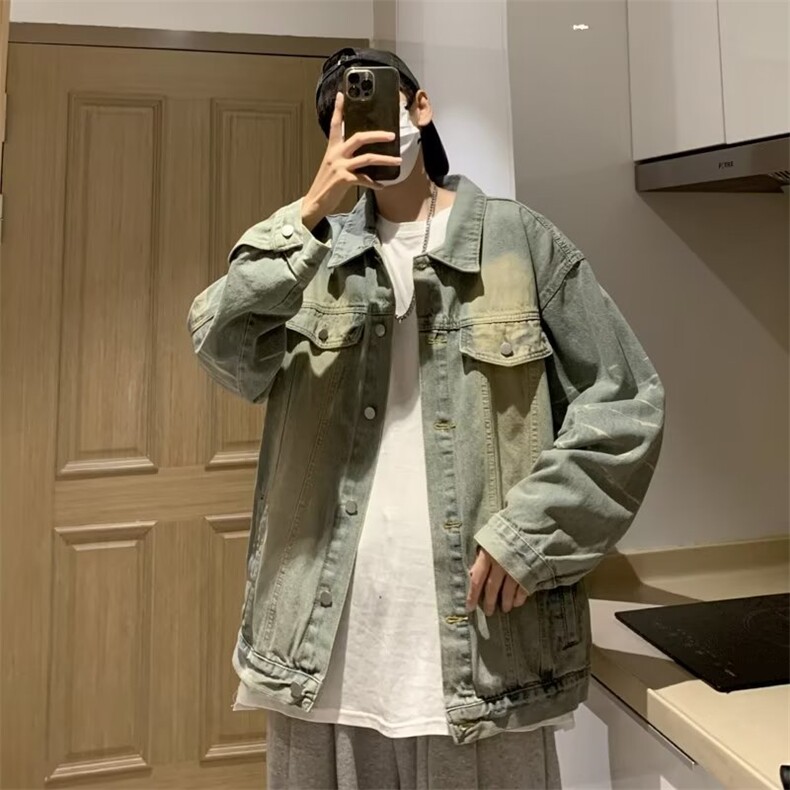 美式复古渐变牛仔外套男春秋工装夹克设计感宽松休闲上衣JK2132,男装夹克,星座1116A-1（原606A）