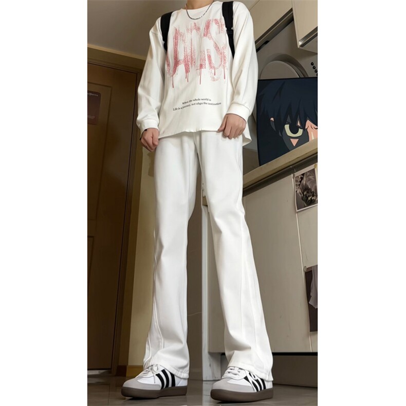 美式ins高街暗黑小众百搭喇叭裤休闲白色牛仔裤K2305-P55,男装牛仔裤,电商A062