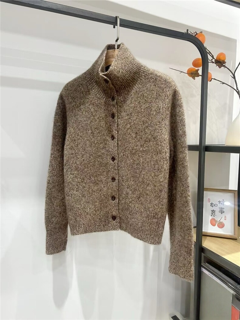 2026年秋季时尚百搭通勤简约休闲花纱高领开衫，女装羊毛衫，圣旺供货