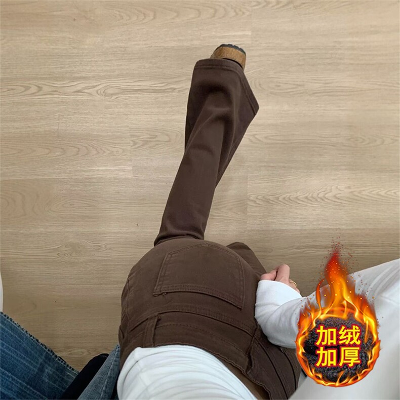 咖色加绒牛仔裤女秋季新款宽松显瘦梨形身材阔腿裤NZ0165-P50,男装牛仔裤,星座308B-2