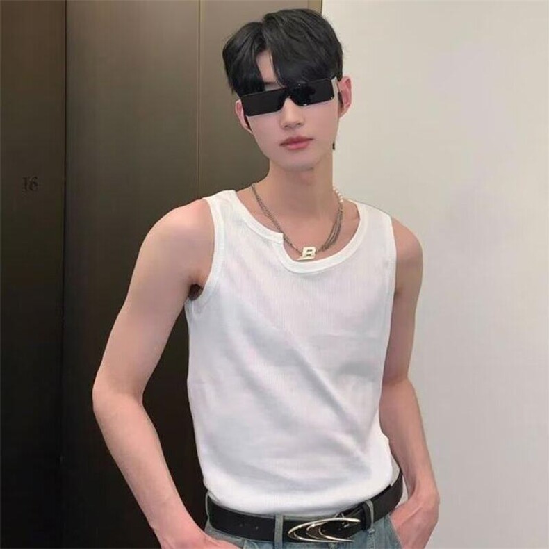 百搭ins新款时尚潮流日系网红背心不规则u型缺口领修身流行DX76，男装背心/马甲，星座1116A（原606A-3）