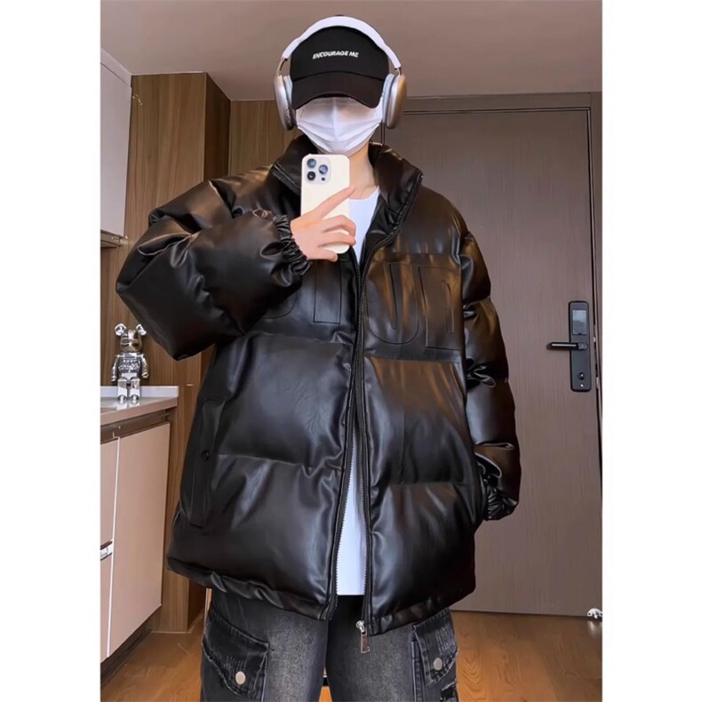 冬季 立领pu皮钢印羽绒棉服男外套 M2881 P90 直播图片