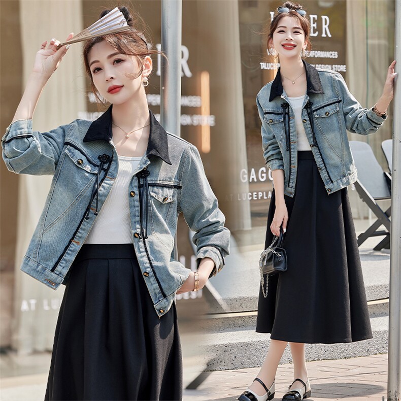 大码女装胖mm新中式盘扣牛仔外套2025春新款复古显瘦短款上衣，女装短外套，江忆布依