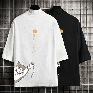 HF59013-P40风汉服男开衫外套七分袖道袍 网格挂拍图片