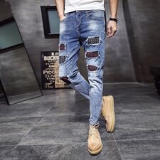 2021春夏薄款弹力牛仔裤男修身小脚裤时尚店主风QT6027-89058，男装牛仔裤，电商D218