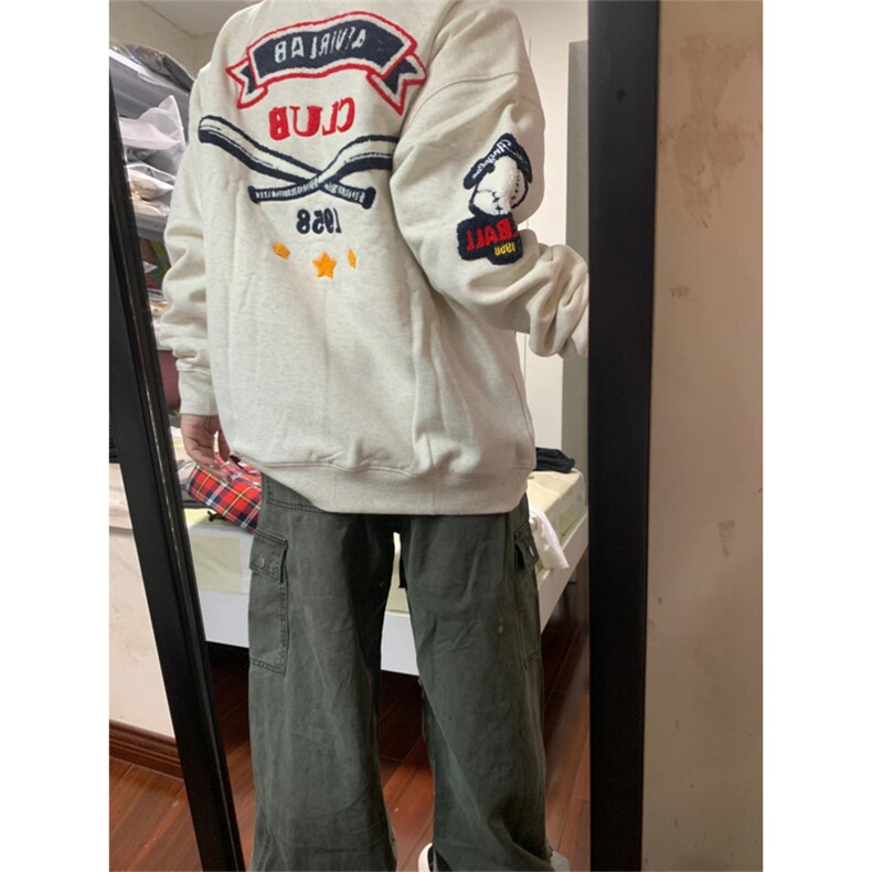 网图有货 美式宽松棒球刺绣圆领卫衣男女 A951-常规P47 加绒P52图片