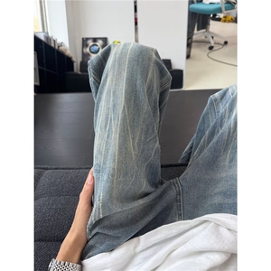 【有货】DN613-批45美式复古猫抓痕牛仔裤男秋季新款显瘦微喇长裤图片