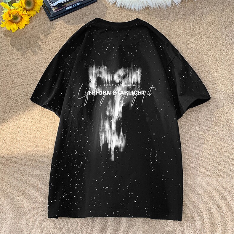 可48小时发货支持抖音得物来样二开美式满天星亮片短袖T恤MTX654,男装T恤,电商A486