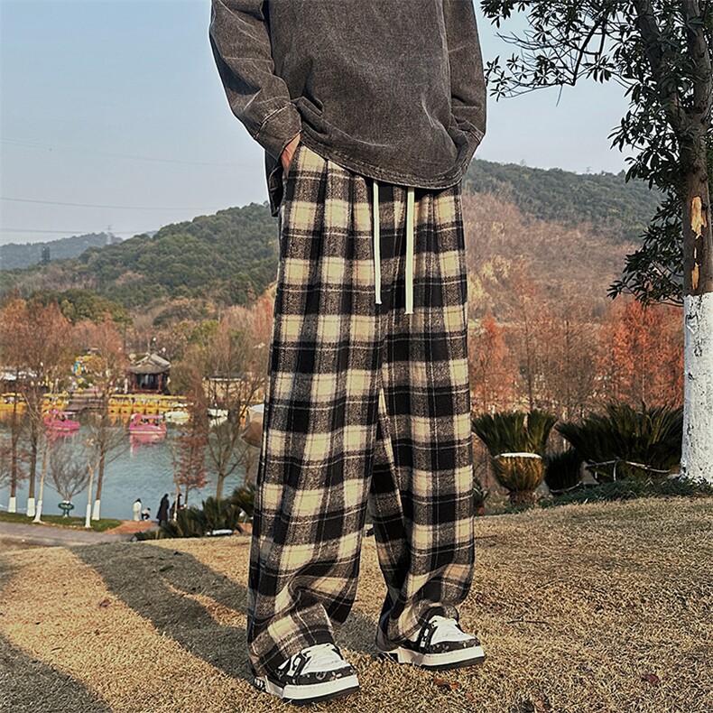 春款男休闲裤毛呢条纹格子直筒长裤h870P45,男装休闲裤,星座1013-1