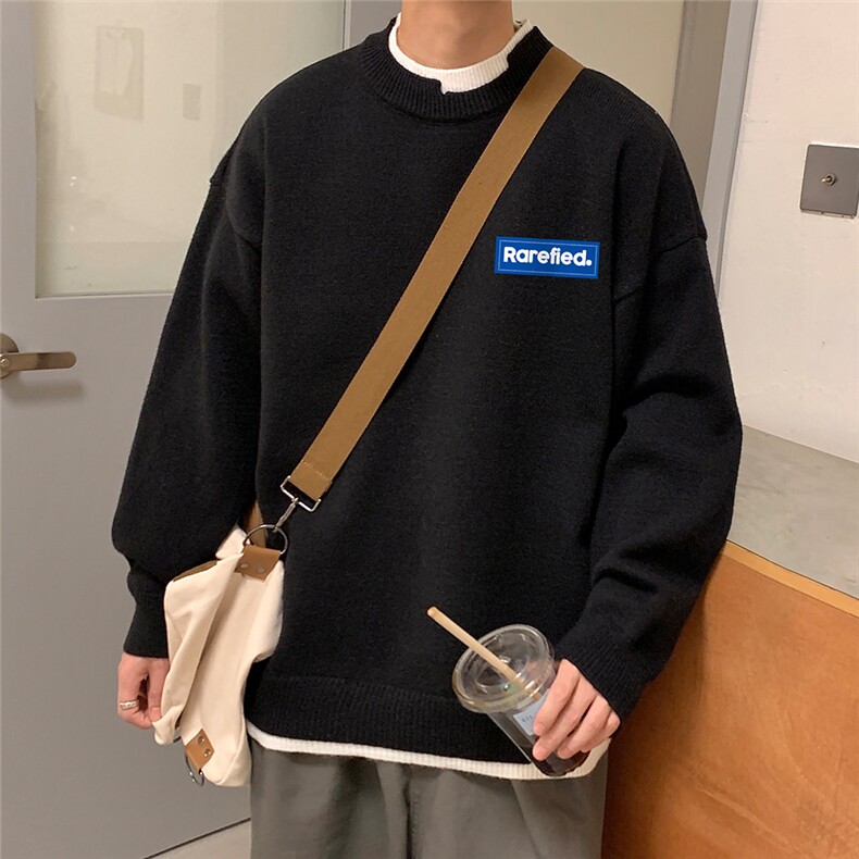 港风秋冬新款宽松圆领假两件拼色男女毛衣M6208P65控78,男装针织衫/毛衣,电商A268A