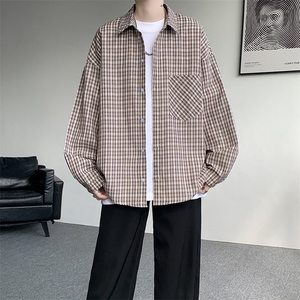 衬衫男秋季新款港风宽松格子长袖衬衫CS802-特P28,日系衣服女装怎么搭配图片图片