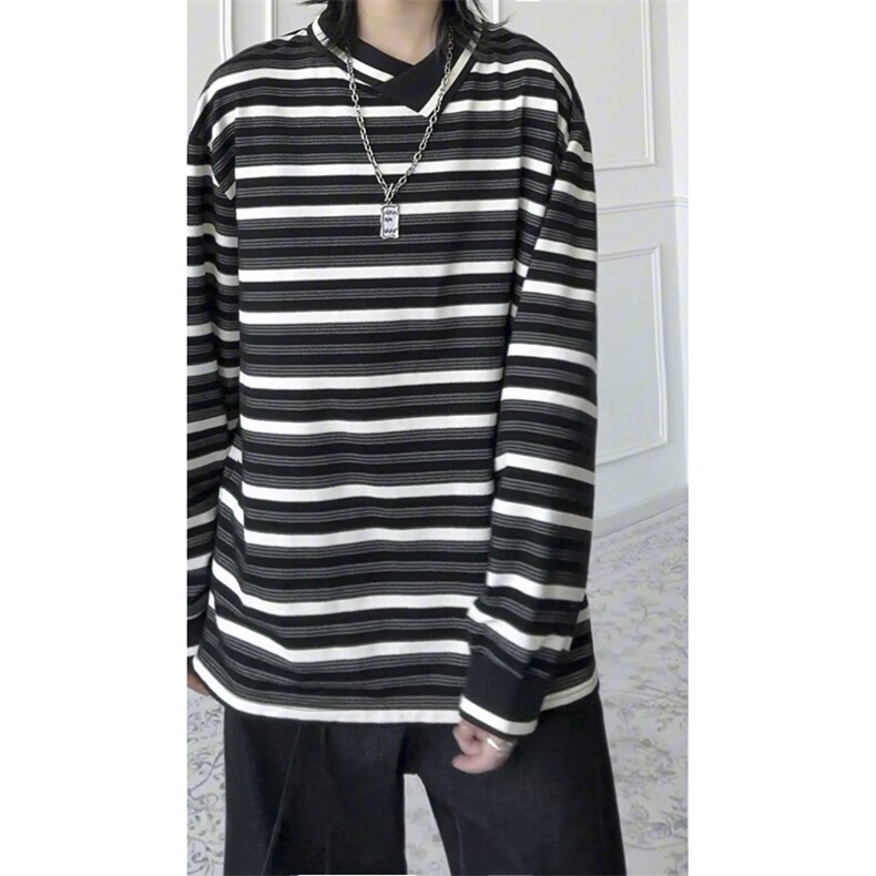 现货PL22-P55控88不规则翻领条纹polo衫男长袖秋季宽松休闲上衣服,男装Polo衫,星座403（原603-1）