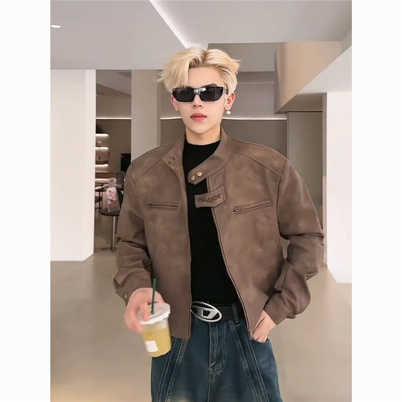 皮衣外套男穿搭美式复古休闲皮夹克短款机车服513AJK2673P63,男装夹克,星座513A